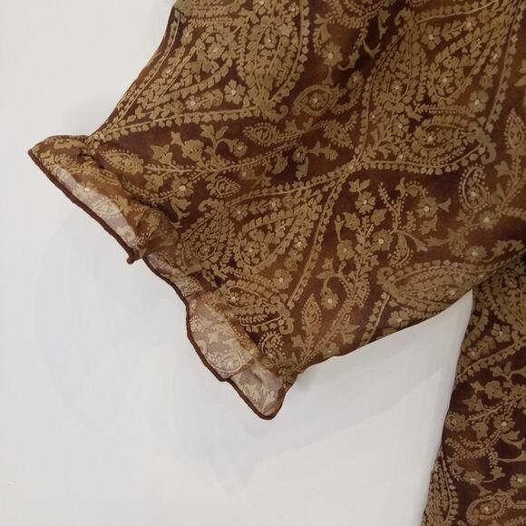 Sheer Blouse Brown Tan V- Neck  Tunic Top Plus Size 2X - Picture 6 of 11